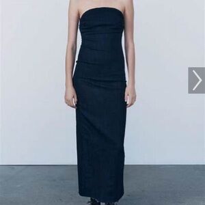 FULL LENGTH DENIM STRAPLESS DRESS